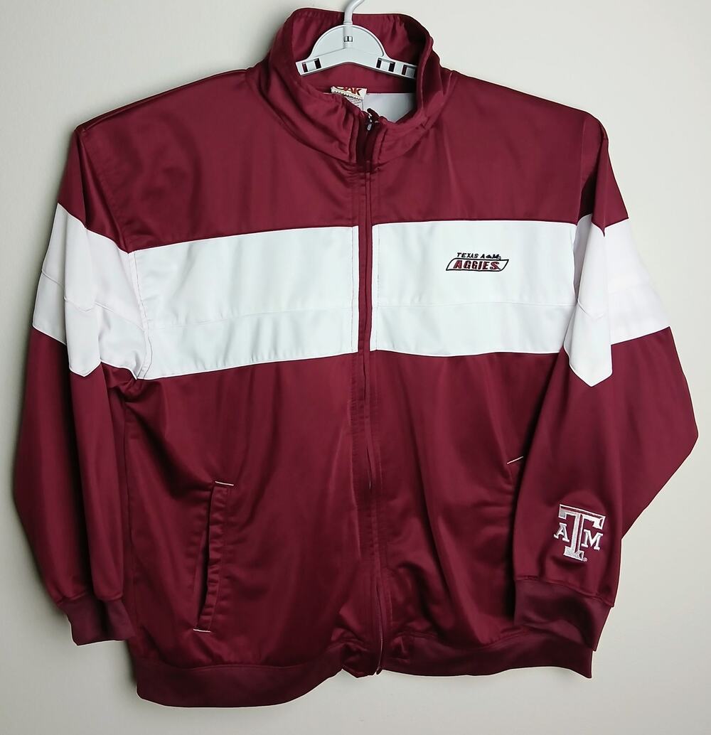 Vintage 90s Red Oak Texas A&M Aggies Full Zip Track Jacket Windbreaker XL
